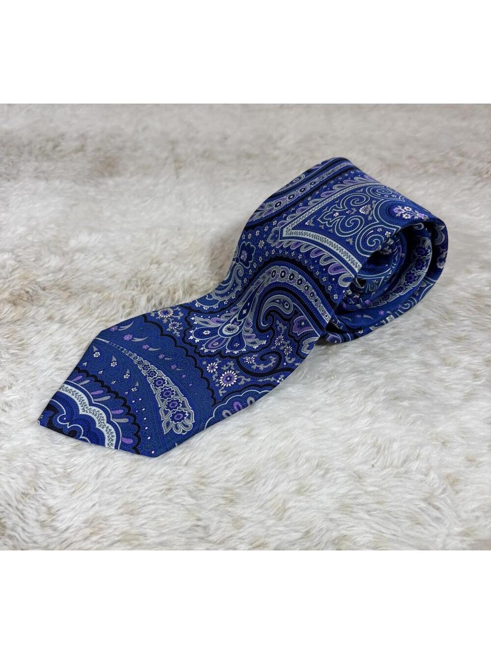 Countess Mara Paisley Tie Blue Purple Silk Look Classic Wide 3.5”